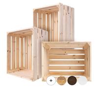 Creative Deco 3 x Caja de madera natural, 50 x 40 x 30 cm