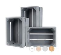 Creative DECO 3 x Caja de Madera Natural Decorativa Gris | 30 x 20 x 15 cm | Cesta de Madera Ideal para Almacenaje Regalo Decoración Bricolaje Manualidades | Documentos Juguetes Herramientas