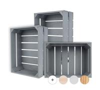 Creative DECO 3 x Caja de Madera Natural Decorativa Gris | 40 x 30 x 15 cm | Cesta de Madera Ideal para Almacenaje Regalo Decoración Bricolaje Manualidades | Documentos Juguetes Herramientas