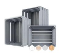 Creative DECO 3 x Caja de Madera Natural Decorativa Gris | 50 x 40 x 30 cm | Cesta de Madera Ideal para Almacenaje Regalo Decoración Bricolaje Manualidades | Documentos Juguetes Herramientas