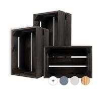 Creative DECO 3 x Caja de Madera Natural Decorativa Negra | 30 x 20 x 15 cm | Cesta de Madera Ideal para Almacenaje Regalo Decoración Bricolaje Manualidades | Documentos Juguetes Herramientas