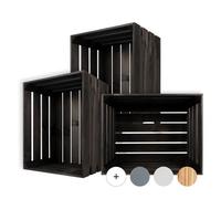 Creative DECO 3 x Caja de Madera Natural Decorativa Negra | 50 x 40 x 30 cm | Cesta de Madera Ideal para Almacenaje Regalo Decoración Bricolaje Manualidades | Documentos Juguetes Herramientas