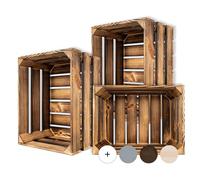 Creative DECO 3 x Cajas de Madera Flameada 40 x 30 x 23 cm | Efecto Quemado | Cesta de Madera Estilo Vintage | Almacenaje Regalo Fruta Decoración Bricolaje Manualidades | Juguetes Herramientas