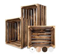 Creative DECO 3 x Cajas de Madera Flameada 50 x 40 x 30 cm | Efecto Quemado | Cesta de Madera Estilo Vintage | Almacenaje Regalo Fruta Decoración Bricolaje Manualidades | Juguetes Herramientas