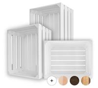 Creative Deco 3 x Cajas de madera natural blancas, 50 x 40 x 30 cm