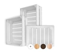 Creative DECO 3 x Cajas de Madera Natural Decorativa Blanca 40 x 30 x 15 cm | Cesta de Madera Ideal para Almacenaje Regalo Fruta Decoración Bricolaje Manualidades | Documentos Juguetes Herramientas
