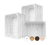 Creative DECO 3 x Cajas de Madera Natural Decorativa Blanca 40 x 30 x 23 cm | Cesta de Madera Ideal para Almacenaje Regalo Fruta Decoración Bricolaje Manualidades | Documentos Juguetes Herramientas