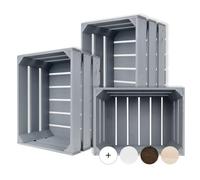 Creative DECO 3 x Cajas de Madera Natural Decorativa Gris | 40 x 30 x 23 cm
