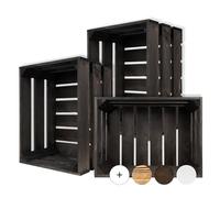 Creative DECO 3 x Cajas de Madera Natural Decorativa Negra 40 x 30 x 23 cm | Cesta de Madera Ideal para Almacenaje Regalo Fruta Decoración Bricolaje Manualidades | Documentos Juguetes Herramientas