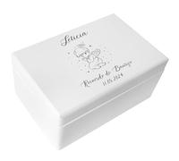 Creative DECO Blanca Caja Regalo Personalizada Bautismo para Niños y Niñas | Caja de Memoria de Madera| Personalizado - Ángel | Impreso | Personalizadas para Niño y Niña | Personalizados