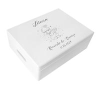 Creative DECO Blanca Caja Regalo Personalizada Bautismo para Niños y Niñas | Caja de Memoria de Madera | Personalizado - Ángel | Impreso | Personalizadas para Niño y Niña | Personalizados