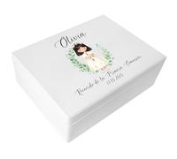 Creative DECO Blanca Caja Regalo Personalizada Primera Comunión de Memoria | Caja de Madera para Niños / Niñas | Personalizado - Niña | Impreso | Personalizadas para Niño y Niña | Personalizados