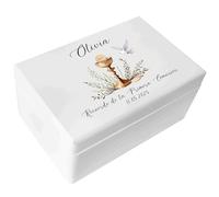 Creative DECO Blanca Caja Regalo Personalizada Primera Comunión de Memoria | Caja de Madera para Niños / Niñas | Personalizado - Oración | Impreso | Personalizadas para Niño y Niña | Personalizados
