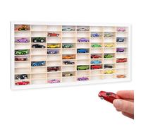 Creative DECO Blanca Vitrina Expositora Coleccionista para 80 Coches | Colección | Compartimentos Ajustables | 80x41x5,5 cm | Expositor Dedales Miniaturas | para Joyería Objetos de Valor Juguetes