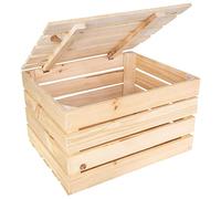 Creative DECO Caja de Madera con Tapa Grande | 50 x 40 x 30 cm | Cofre Baúl Natural de Almacenamiento Vintage Retro | Perfecta para Almacenar Regalo Decoración Bricolaje