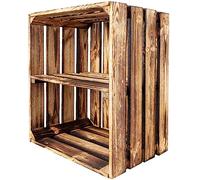 Creative DECO Caja de Madera Flameada con Estante | 50x40x30 cm | Cesta de Madera Estilo Vintage con Efecto Quemado | Ideal para Almacenaje Regalo Decoración Bricolaje Manualidades