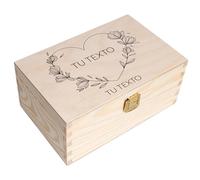 Creative DECO Caja Madera de Recuerdos Personalizada con Texto Deseos para | Regalo | 21,4 x 13,8 x 10 cm (+/-1cm) | Motivo Minimalista de Corazón de Flores | Cofre con Tapa Grabada | para Juguetes