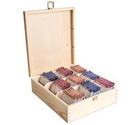Creative DECO Caja para Té en Bolsitas Madera Infusiones | 9 Compartimentos | 23,5 x 20,5 x 7,5 cm | Varias Medidas Disponibles | con Tapa y Cerradura | Pascua, Decoupage, Decoración y Almacenaje