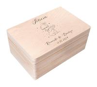 Creative DECO Caja Regalo Personalizada Bautismo para Niños y Niñas | Caja de Memoria de Madera | Personalizado - Ángel | Impreso | Personalizadas para Niño Niña | Personalizados