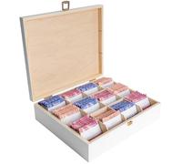 Creative DECO Grande Caja para Té Bolsita Madera Blanca Infusiones | 12 Compartimentos | 29 x 25 x 7,5 cm | Varias Medidas | con Tapa y Cerradura | Pascua, Decoupage, Decoración y Almacenaje