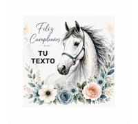 Creative Deco Oblea Comestible Tarta Cuadrada con Texto Caballo Blanco | Decoración Tarta Cuadrada | 3 Tamaños | Papel de Oblea Impreso Para Recortar | Sin Gluten
