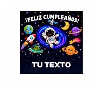 Creative Deco Oblea Comestible Tarta Cuadrada con Texto Espacio Impresa | Decoración Tarta Cuadrada | 3 Tamaños | Papel de Oblea Impreso Para Recortar | Sin Gluten
