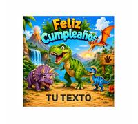 Creative Deco Papel de Azúcar Tarta Cuadrada con Texto Dinosaurio | Decoración Comestible Cuadrada | 3 Tamaños | Papel de Azúcar Para Recortar | Sin Gluten