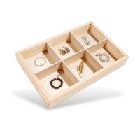 Creative Deco Pequeña Llana Bandeja Madera | 6 Compartmientos 27,5x18x4 cm | (+/- 0,5cm) | Vitrina Coleccionista Figuras | Perfecta para Joyería, Objetos de Valor, Juguetes y Herramientas