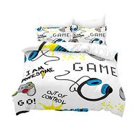 Creative Gamer - Juego de cama de 2/3 piezas con diseño de videojuegos en 3D, funda nórdica y funda de almohada con diseño de videojuegos, color blanco y negro, para niños, adolescentes, niños (blanco