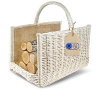 Creative Home Blanca Cesta de Mimbre para Almacenar Leña con Asa 50x34x50cm
