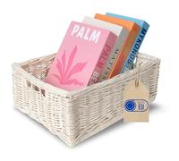 Creative Home Cesta de Mimbre Caja de Almacenaje Blanca 40x30x16cm (+/-2cm) | Natural con Asas | Hecha a Mano Duradera | Ideal para Documentos, Objetos de Valor, Juguetes, Herramientas | para Niños