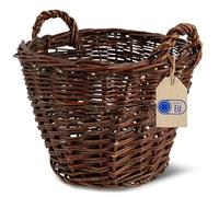 Creative Home Cesta de Mimbre con Asas Marrón | Grande 30x22x28cm (+/- 1cm) | Tejida a Mano Duradera | Cesta de Leña Patatas Frutas Setas Juguetes Ropa Sucia Jardín | Sauce Grueso Natural | Multiuso
