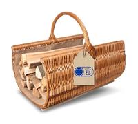 Creative Home Cesta de Mimbre para Almacenar Leña 60x45x50cm (+/-2cm) | Tela de Yute | Asa | Redondo Ovalado | Tejida a Mano Duradera Interior | Sauce Grueso Marrón Natural | Multiuso