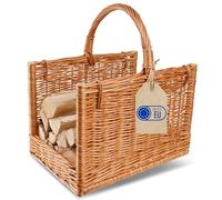 Creative Home Cesta de Mimbre para Almacenar Leña con Asa 45x30x47cm | Rectangular Grande | Tejida a Mano Duradera Interior | Sauce Grueso Marrón Natural | Multiuso