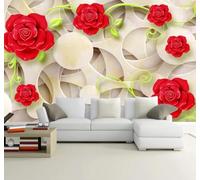 Creativo Geométrico Circular Rojo Rosas 3D Papel Pintado Pared Fácil Instalación Oficina Sala Estar Sofá Dormitorio TV Fondos Decoración-350cm×256cm