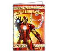 Creativ'World MARVEL AVENGERS Tarjeta IRON MAN Feliz Cumpleaños Plata Brillante con Sobre Amarillo Interior Ilustrado SuperHéroe Comics Americana Serie Película Animación Niño Niño 130935