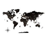Creawoo Mapa Mundi Pared Grande de Madera, Mapamundi de Madera Negro Decoración de Pared para Sala de Estar, Oficina, Dormitorio -200x114 CM, Decoración de Pared Mapamundi Arte