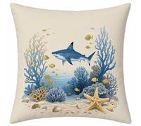 Crema Fundas Cojines 65x65 Juego de 1, TiburóN Fundas Cojines 65x65cm, Suave Terciopelo Cuadrado Pillow Case con Cremallera Oculta, Cushion Covers para Decoracion Hogar Sala de Estar Regalo C-3616