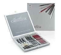 CRETACOLOR Estuche de artista Silver Box Estuche de dibujo de grafito de 17 piezas, en exclusiva caja de madera, estuche de alta calidad, diversos materiales de dibujo, in oma de borrar