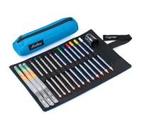 CRETACOLOR Estuche enrollable Aqua Set de 25 piezas - Lápices de acuarela y AquaGraph en estuche de artista - Lápices de colores acuarelables con accesorios - Acuarelación creativa sobre la marcha