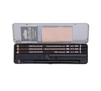 CRETACOLOR Pocket Set, Urban Sketching, set de dibujo Nero, 8 piezas, en estuche metálico, adecuado para dibujar y esbozar, diversos productos de carboncillo