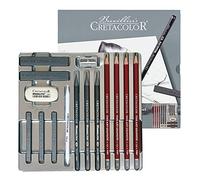 CRETACOLOR Silver Box Graphite Drawing Set, juego de dibujo de grafito, 15 piezas, para principiantes y profesionales, en estuche metálico, in oma de borrar