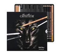CRETACOLOR Wolf Box, Juego de Dibujo Blanco-Negro, 25 Piezas, Utensilios de Dibujo, In oma de borrar amasada y sacapuntas de Artista, y Cuero para pulir