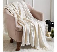 CREVENT Decoración Familiar del sofá Cama de Mantas de Punto Bohemio de la Granja Cresent, Suave, cálida y cómoda, Ligero (127x152 cm Marfil/Crema)
