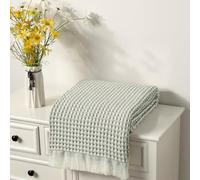 CREVENT Farmhouse - Manta de Punto Bohemia para sofá, sillón, Cama, decoración del hogar, Suave, cálida, acogedora, Ligera, para Primavera, Verano y otoño (127 x 152 cm, Color Verde gofre)