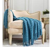 CREVENT Manta de Cama de sofá y Silla de Punto Cresent Cuddle con Rayas, Suave y cómoda, Textura Ligera y esponjosa, Peluche (127cm X152 cm Turquesa)