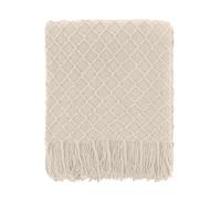 CREVENT Manta de Punto Bohemio para sofá, Silla, Cama, decoración del hogar, Suave, cálida, acogedora, Ligera, para Primavera, Verano y otoño (152 x 203 cm, Beige)