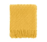 CREVENT Manta de Punto Bohemio para sofá, Silla, Cama, decoración del hogar, Suave, cálida, acogedora, Ligera, para Primavera, Verano y otoño (152 x 203 cm, Mostaza)