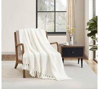 CREVENT Manta de Punto de Chenilla Suave y Transpirable con Textura de 127 x 152 cm, para sofá, Silla, Cama, decoración Bohemia del hogar para Sala de Estar (Color Marfil)