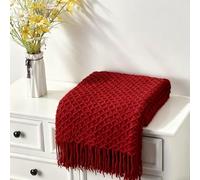 CREVENT Manta de Punto de Granja Bohemio para sofá, Silla, Cama, decoración del hogar, Suave, cálida, acogedora, Ligera, para Primavera, Verano y otoño (127cmX152cm, Rojo navideño)